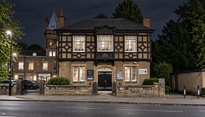 Mayer Hall in Bebington at night