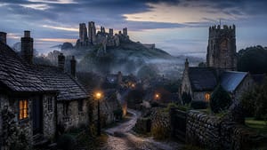 Atmospheric illustration of England’s haunted historic landscape